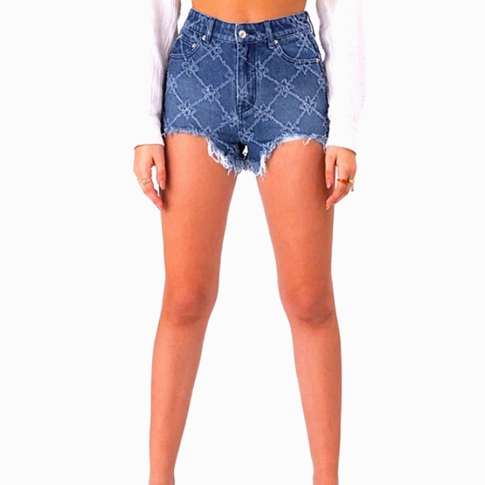 Distressed jean shorts